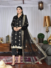 Black pure silk sequins and tilla embroidered (WH-S2-08)
