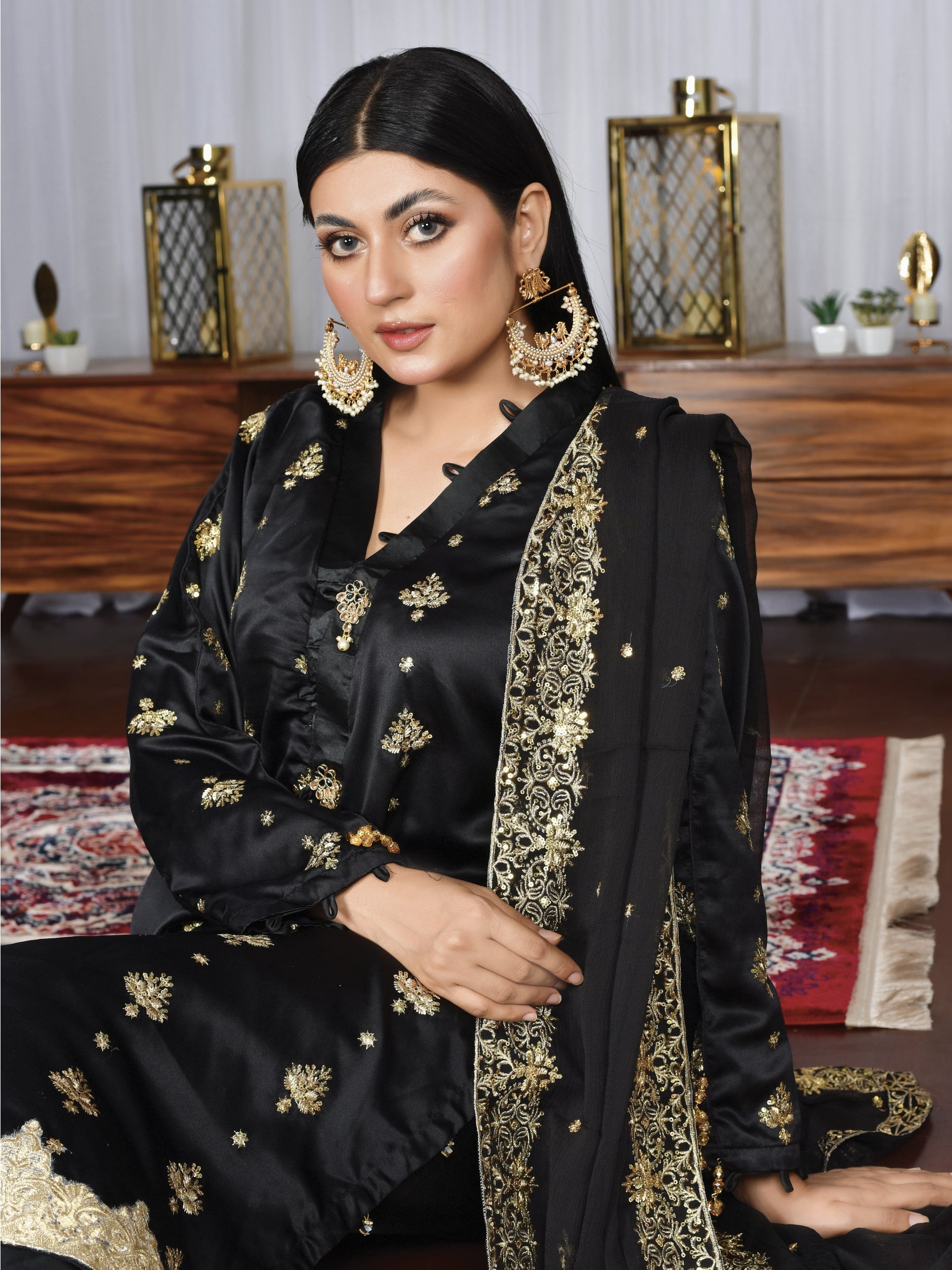 Black pure silk sequins and tilla embroidered (WH-S2-08)