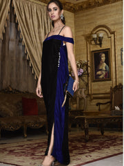 Draped shoulder velvet gown (WH-S1-10)