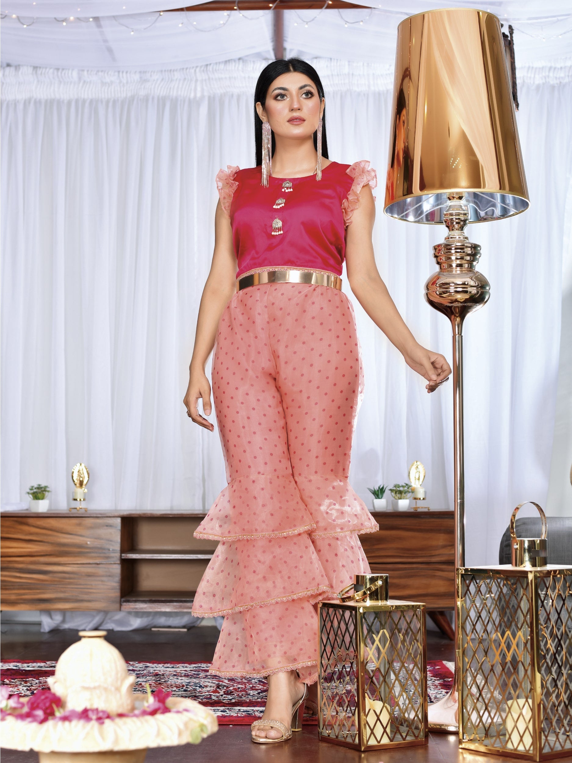Silk top having metallic embellishments (WH-S2-04)