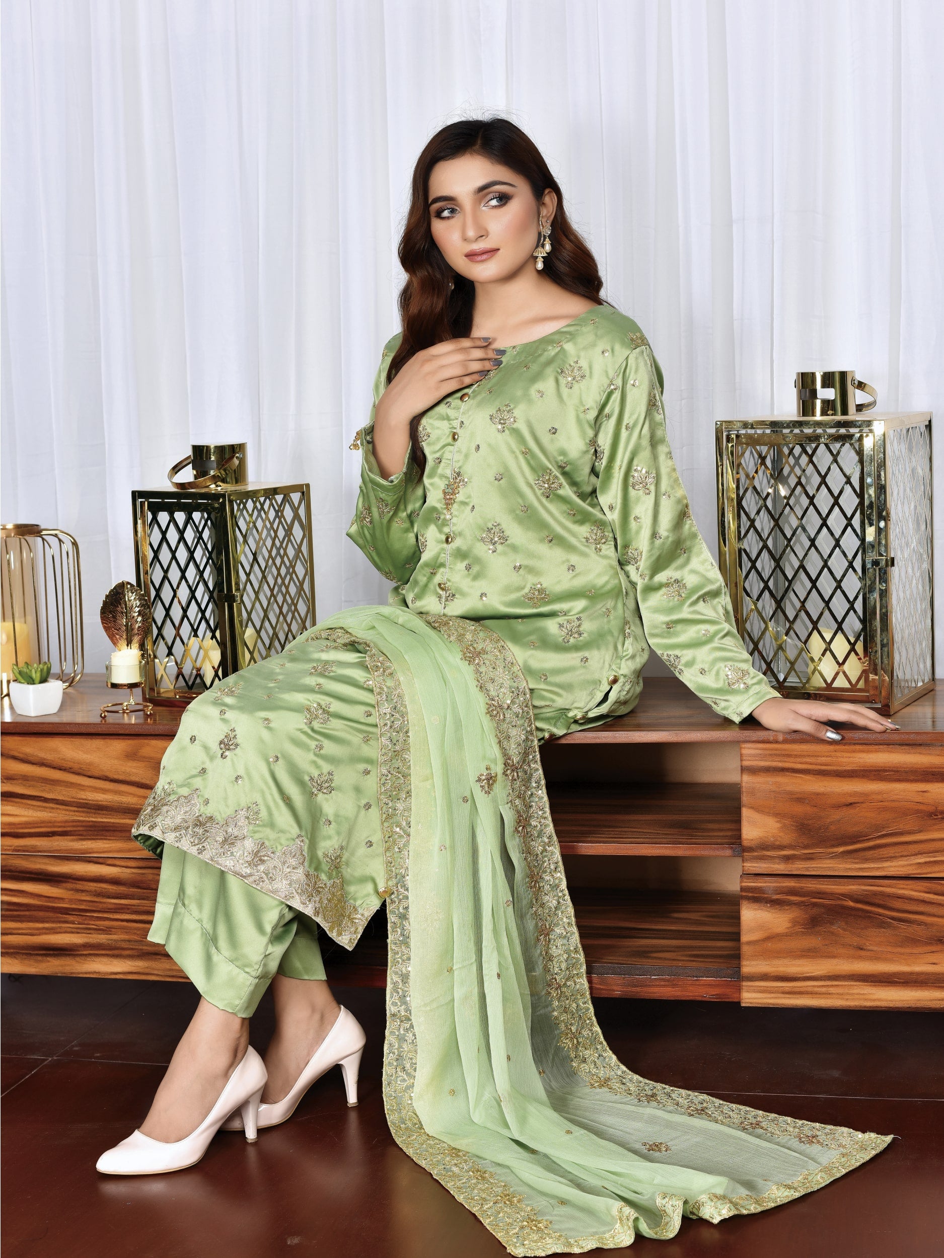 Pistachio Silk sequins and tilla embroidered (WH-S2-07)