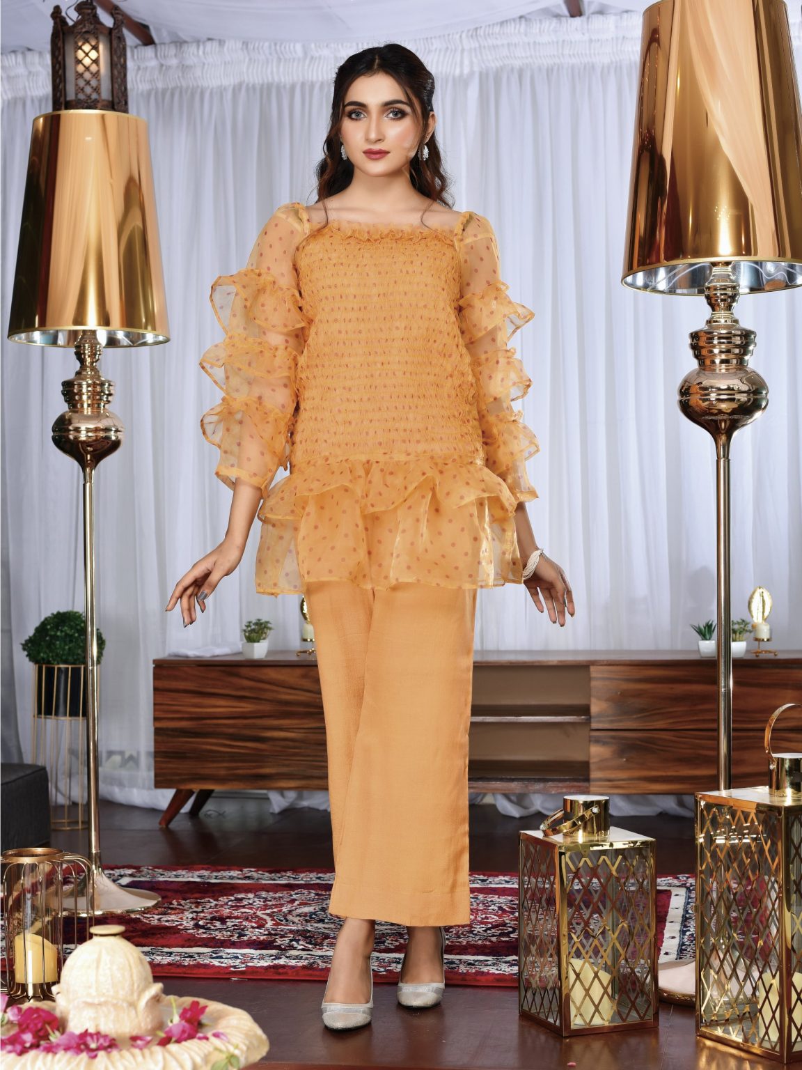 Smocking silk organza top (WH-S2-03)
