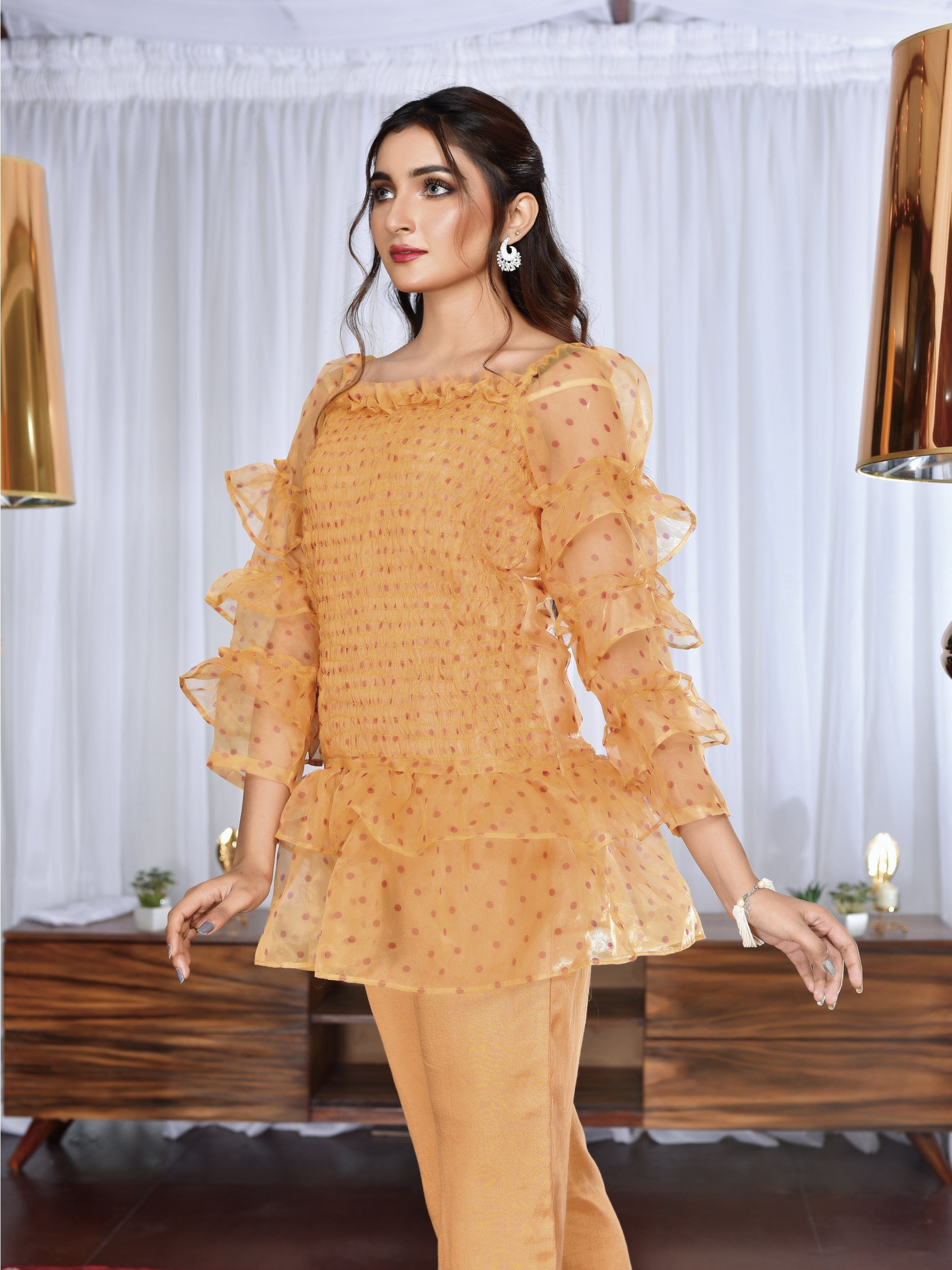 Smocking silk organza top (WH-S2-03)