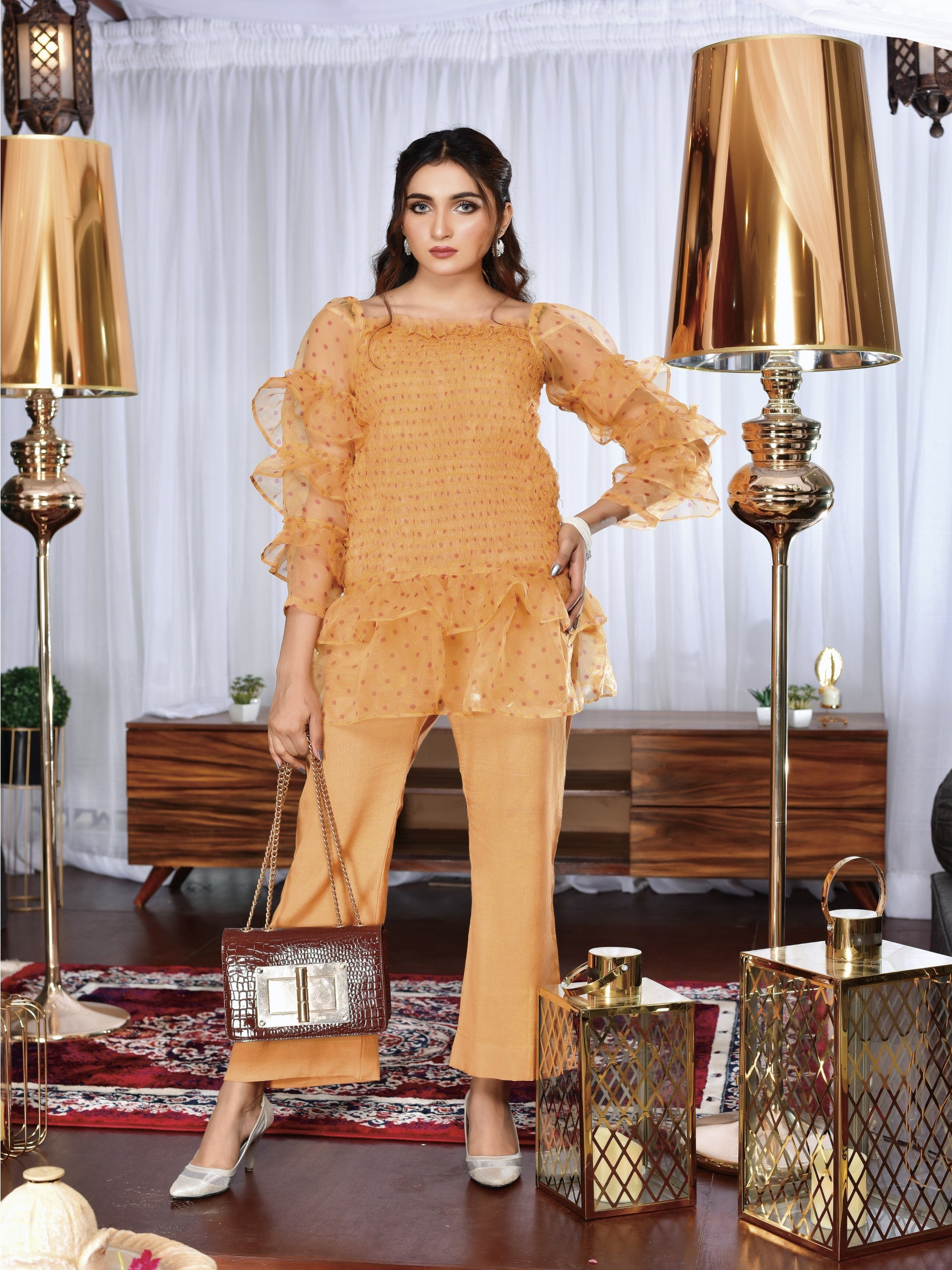 Smocking silk organza top (WH-S2-03)